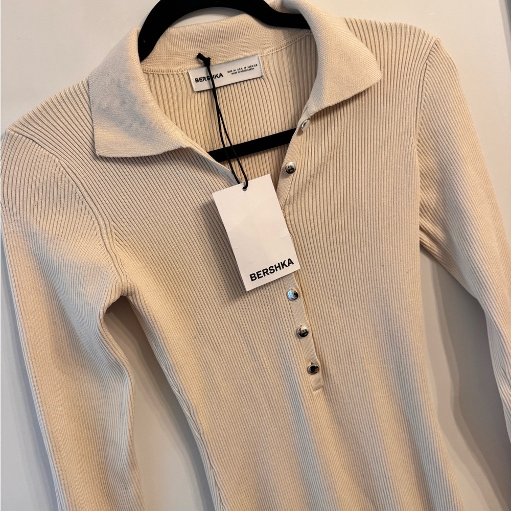 Bershka Beige Long Sleeve Knit Dress